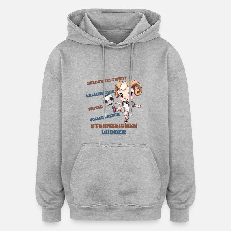 Fußball Sternzeichen Widder Eigenschaften Aries - Oversized Unisex Hoodie - Grau meliert