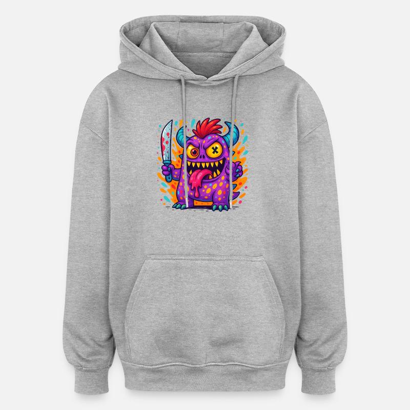 Imprimé de créature zombie excentrique - Sweat à capuche oversize unisexe - gris chiné