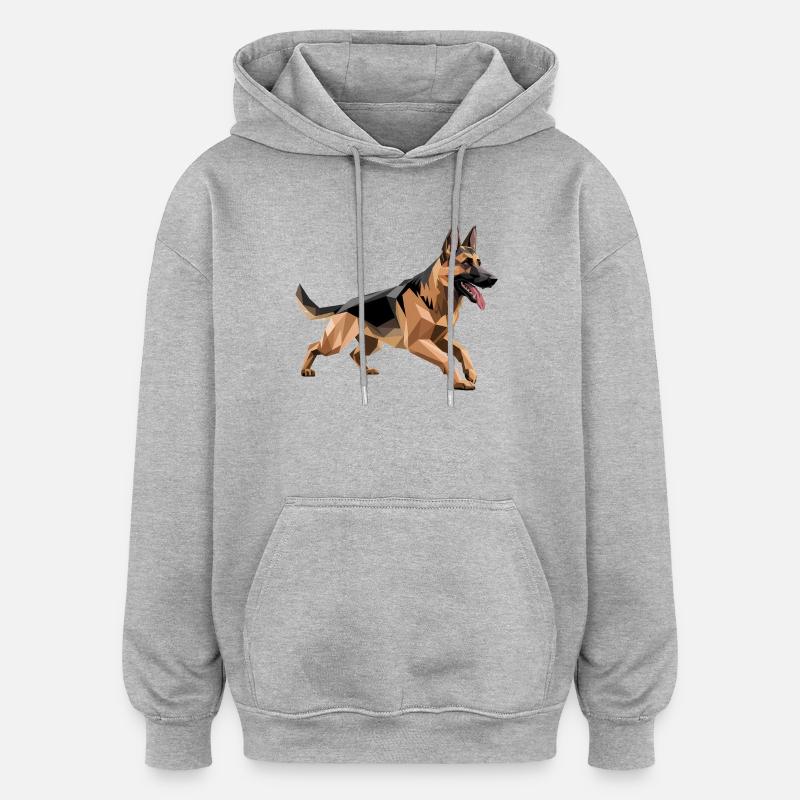 Berger allemand - Logo Low Poly cool - Sweat à capuche oversize unisexe - gris chiné