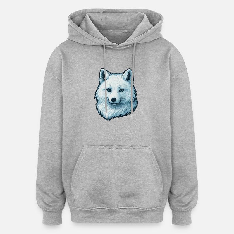 Illustration de visage de loup bleu - Sweat à capuche oversize unisexe - gris chiné