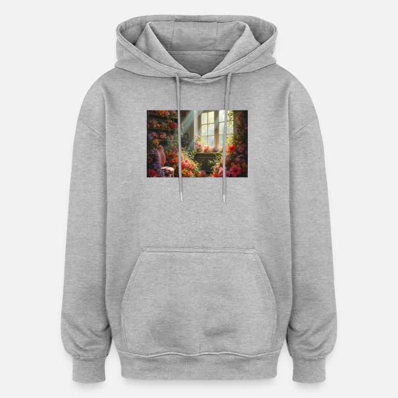 Fleur3 - Sweat à capuche oversize unisexe - gris chiné