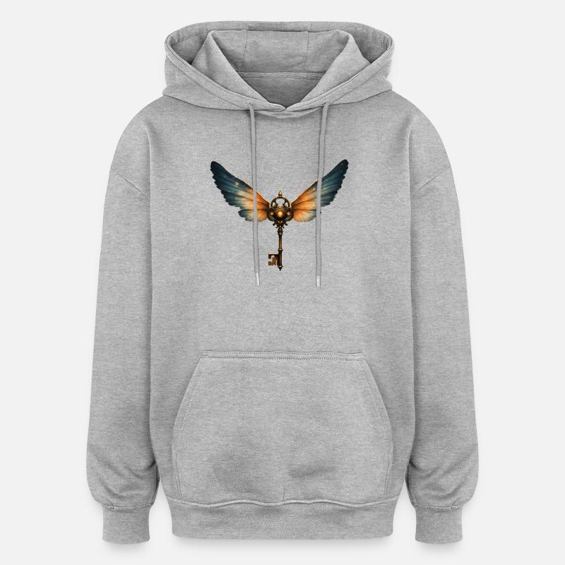 Clé ailée Steampunk - Sweat à capuche oversize unisexe - gris chiné