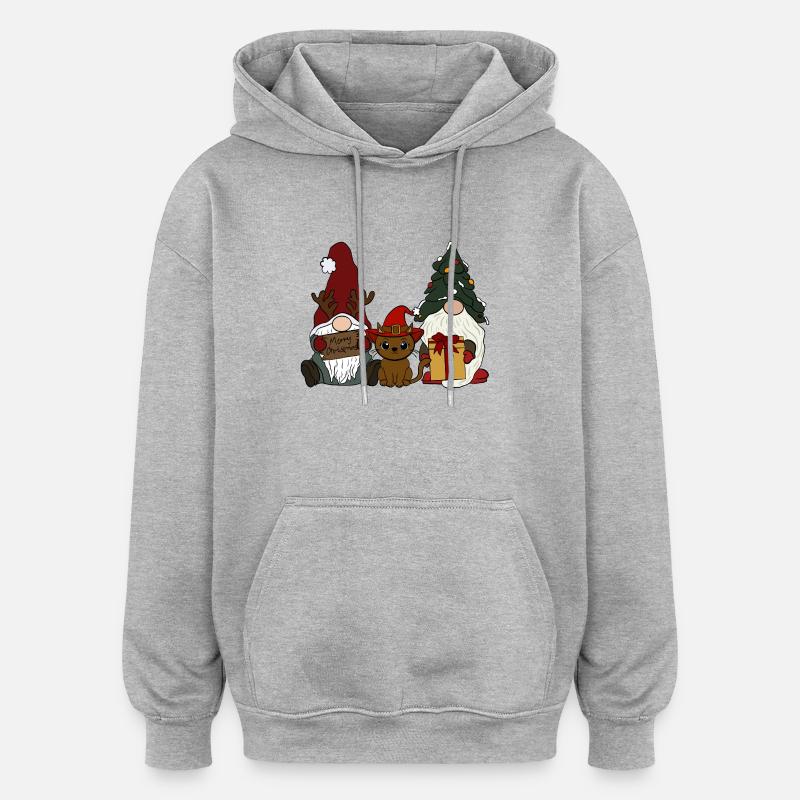 Gnome avec chat - Sweat à capuche oversize unisexe - gris chiné