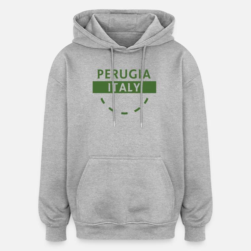 Pérouse, Italie, Emblème vert - Sweat à capuche oversize unisexe - gris chiné