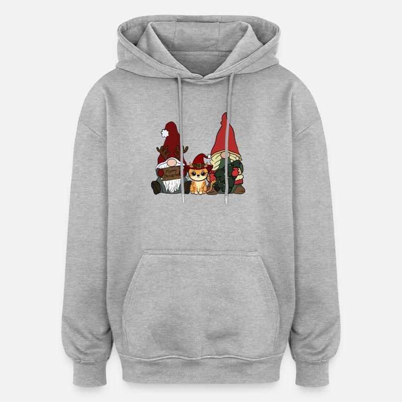 Chat avec gnome - Sweat à capuche oversize unisexe - gris chiné