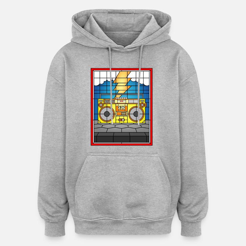 Boombox en vitrail avec éclair - Sweat à capuche oversize unisexe - gris chiné