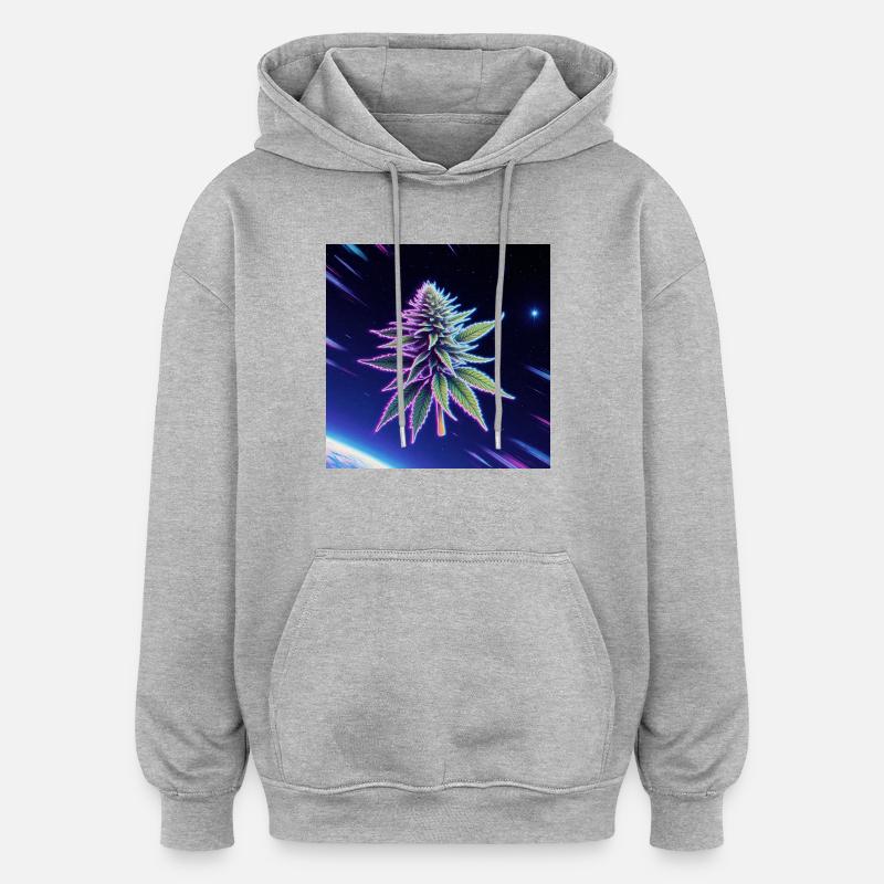 Feuille de cannabis néon spatiale - Sweat à capuche oversize unisexe - gris chiné