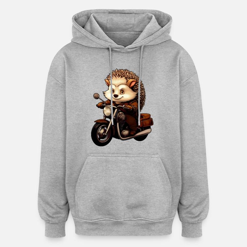 Hérisson moto - Sweat à capuche oversize unisexe - gris chiné