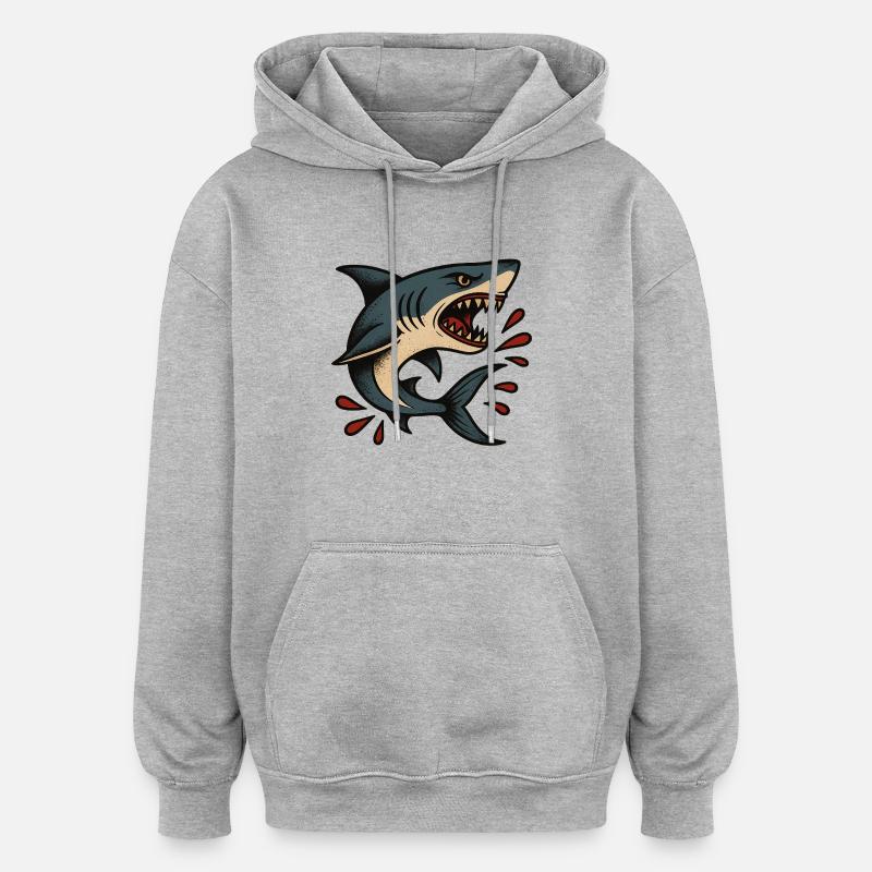 Requin - Sweat à capuche oversize unisexe - gris chiné
