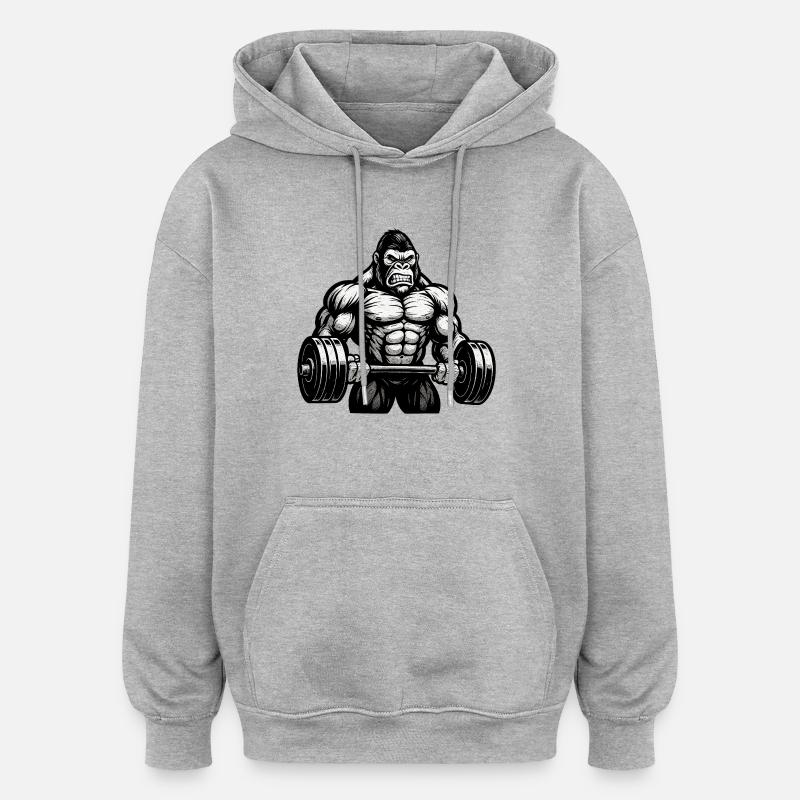 Kraftgorilla beim Hantelheben - Oversized Unisex Hoodie - Grau meliert