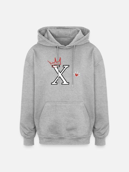 Buchstabe x Herzkrone - Oversized Unisex Hoodie - Grau meliert