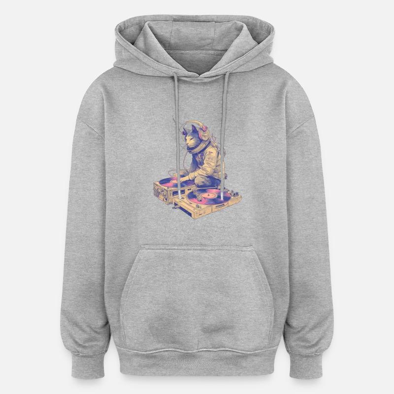 DJ chat à la platine - Sweat à capuche oversize unisexe - gris chiné