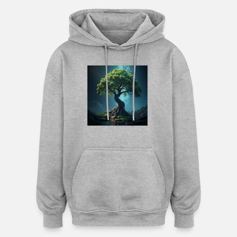 Bunter Baum des Lebens. - Oversized Unisex Hoodie - Grau meliert