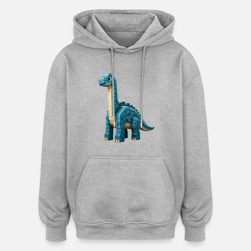 Pixel Brontosaurus - Sweat à capuche oversize unisexe - gris chiné
