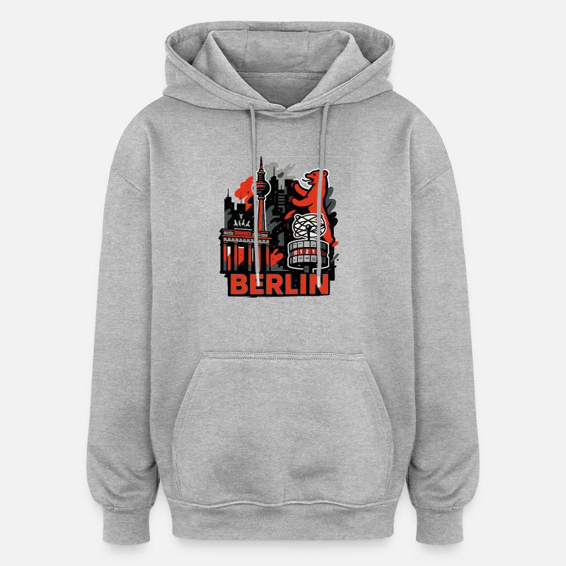 Berlin Skyline Bear - Sweat à capuche oversize unisexe - gris chiné