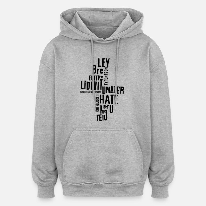 Typographie motivationnelle verticale - Sweat à capuche oversize unisexe - gris chiné