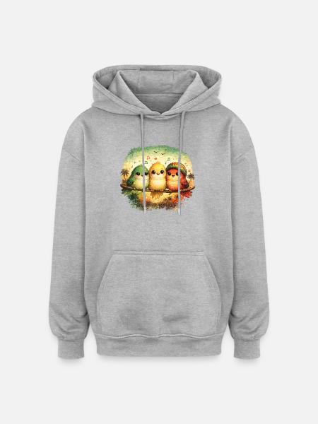 bloomiko - Sweat à capuche oversize unisexe - gris chiné