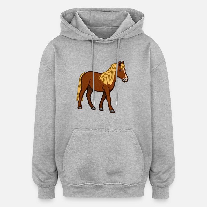 Pferd - Oversized Unisex Hoodie - Grau meliert
