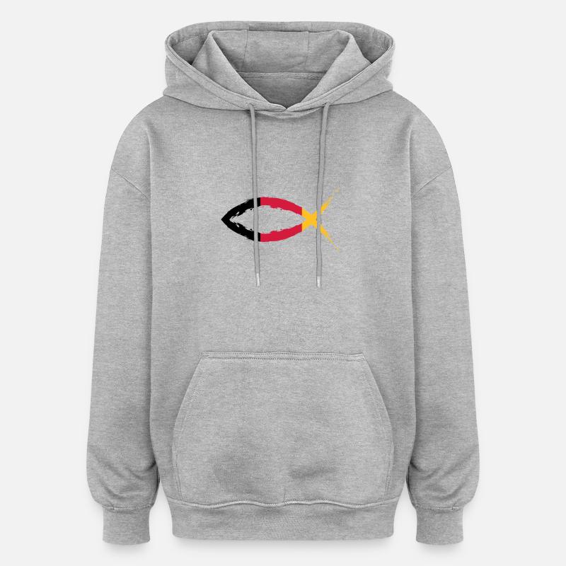 Symbole poisson christianisme drapeau Allemagne - Sweat à capuche oversize unisexe - gris chiné