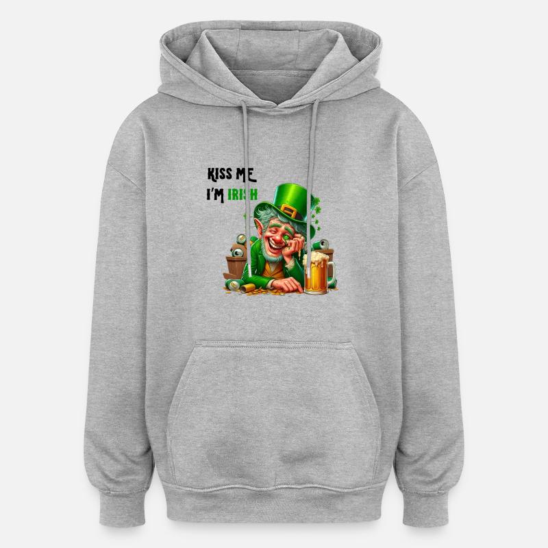Embrasse-moi, je suis irlandais - Sweat à capuche oversize unisexe - gris chiné