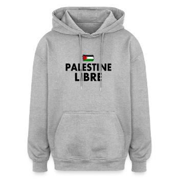 palestine libre - Sweat à capuche oversize unisexe - gris chiné - Devant - Noah (186cm)