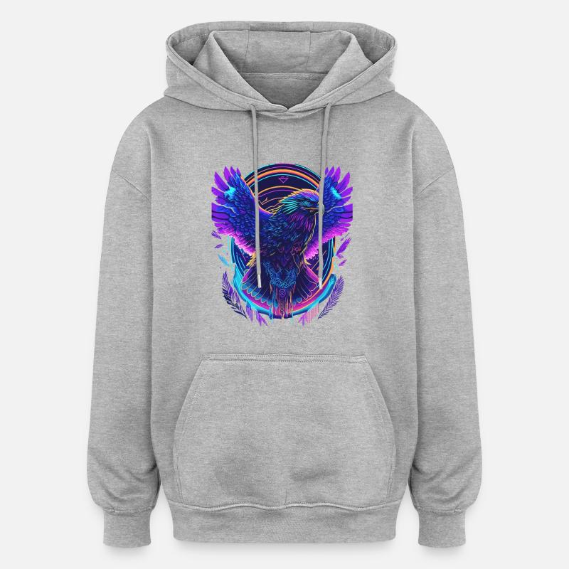 Flying Eagle Synthwave - Oversized Unisex Hoodie - heather grey