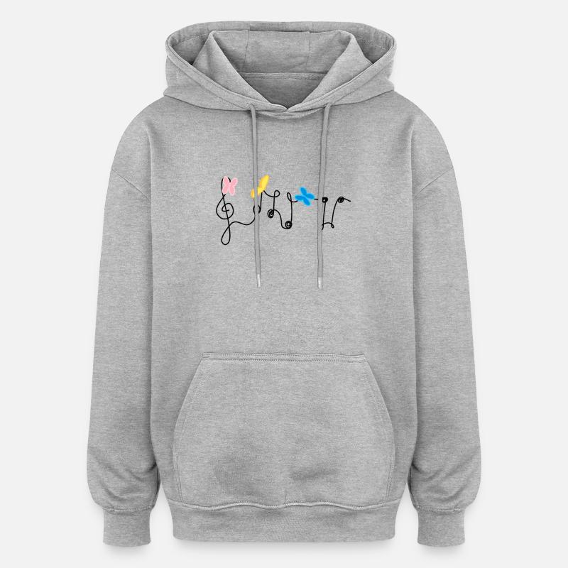 Harmony: Musical notes and butterflies - Oversized Unisex Hoodie - heather grey