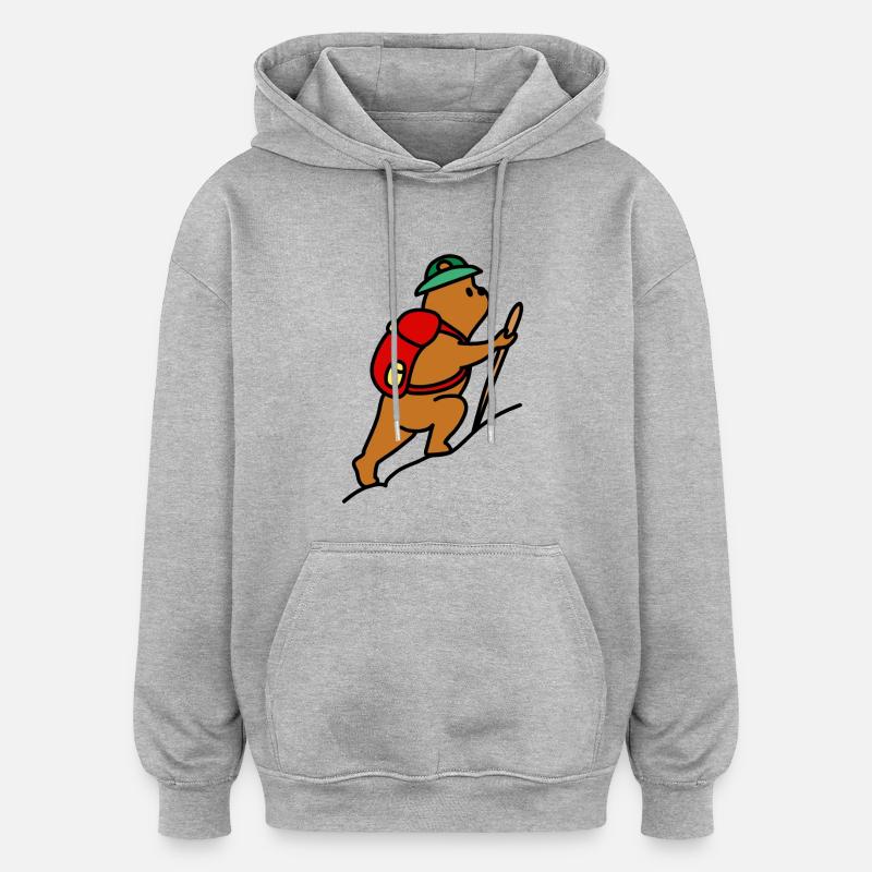 Aventure et nature Ours errant - Sweat à capuche oversize unisexe - gris chiné