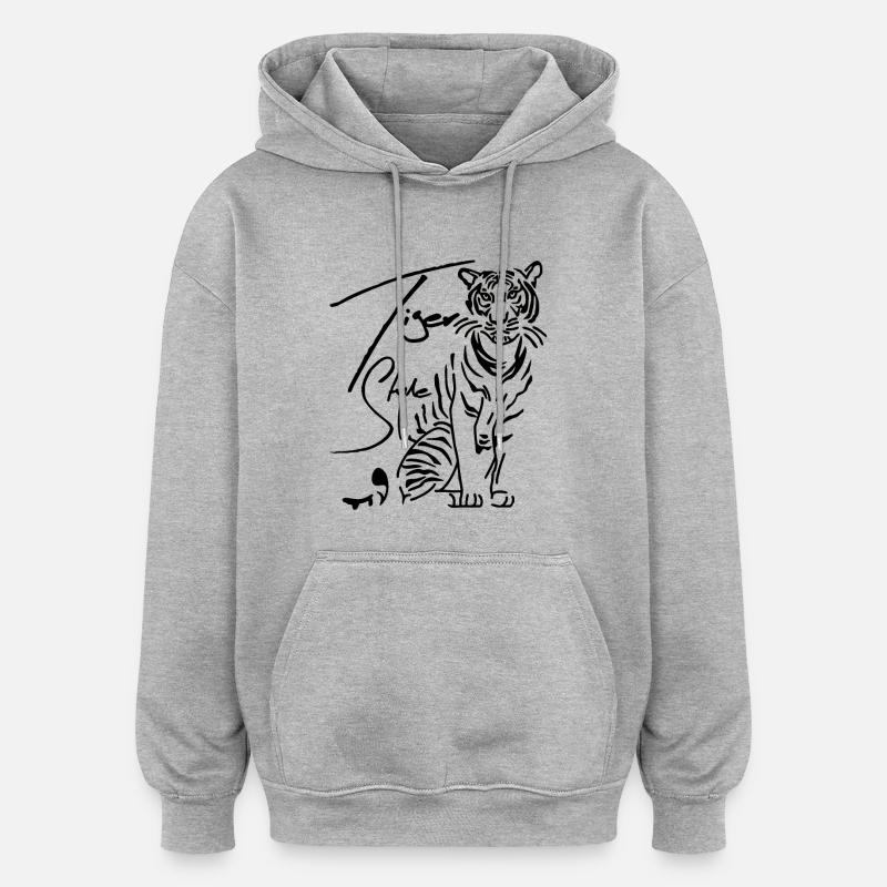 Tiger Style - Tiger Chats - Sweat à capuche oversize unisexe - gris chiné