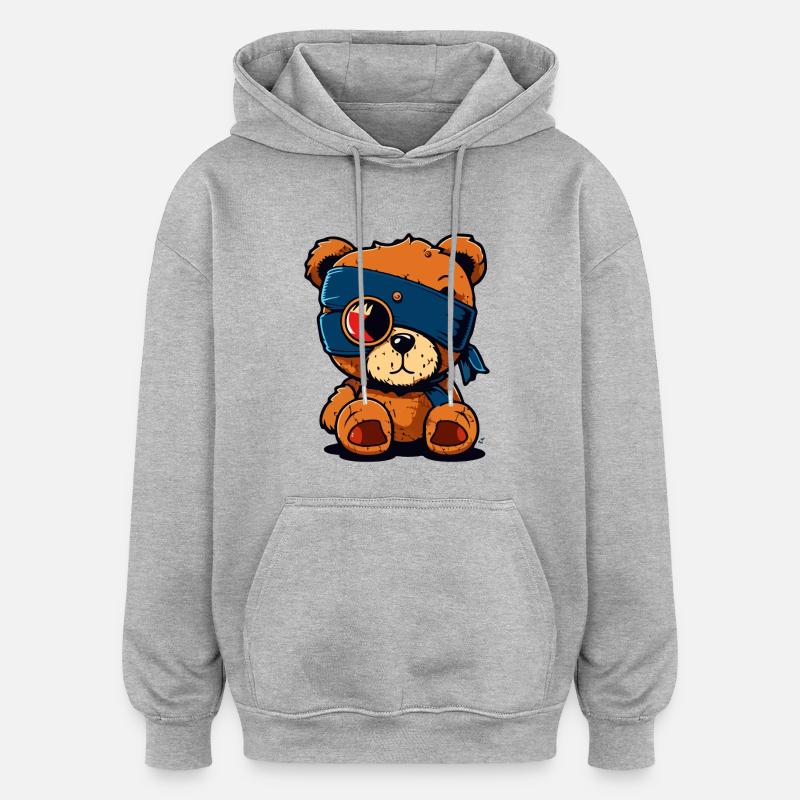 Cache-œil mignon ours - Sweat à capuche oversize unisexe - gris chiné