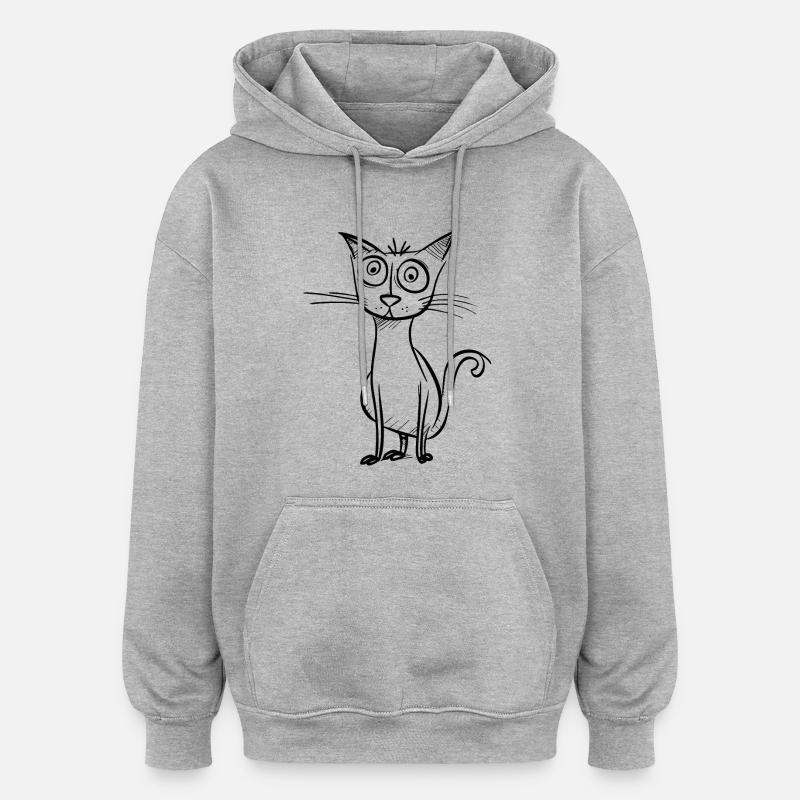 Étrange chat de dessin animé - Sweat à capuche oversize unisexe - gris chiné