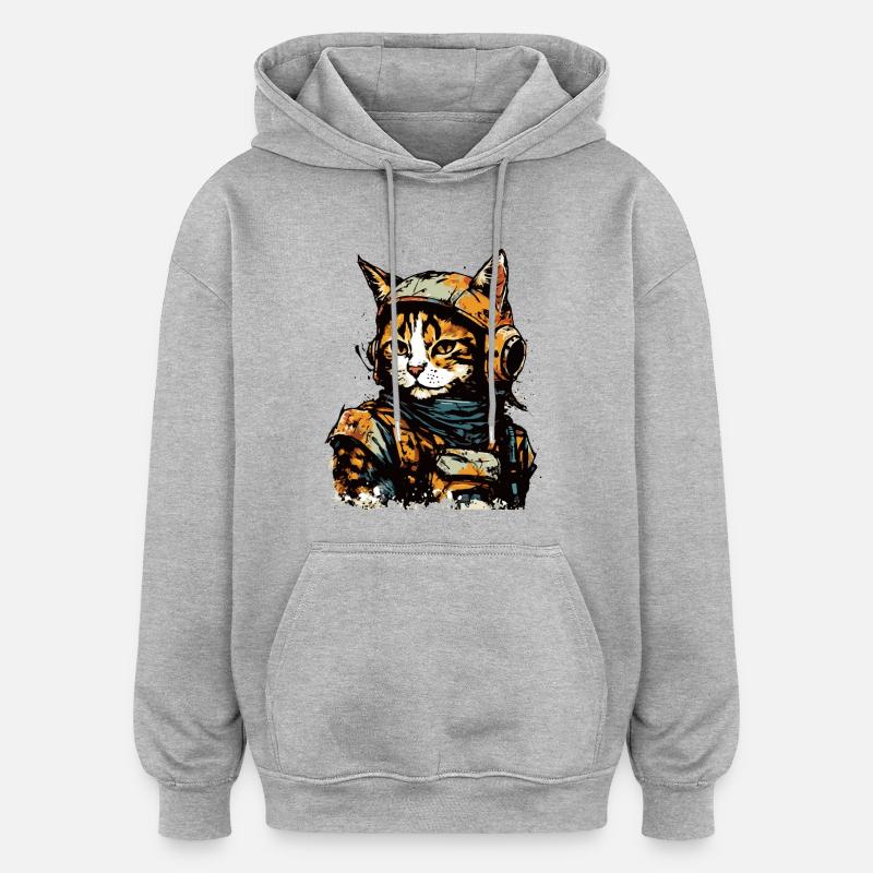 Aquarelle Space Pilots Cat - Sweat à capuche oversize unisexe - gris chiné