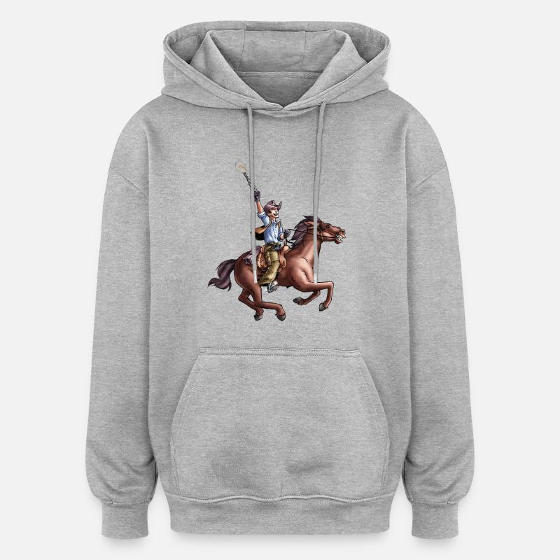 Comic Cowboy auf Pferd - Oversized Unisex Hoodie - Grau meliert