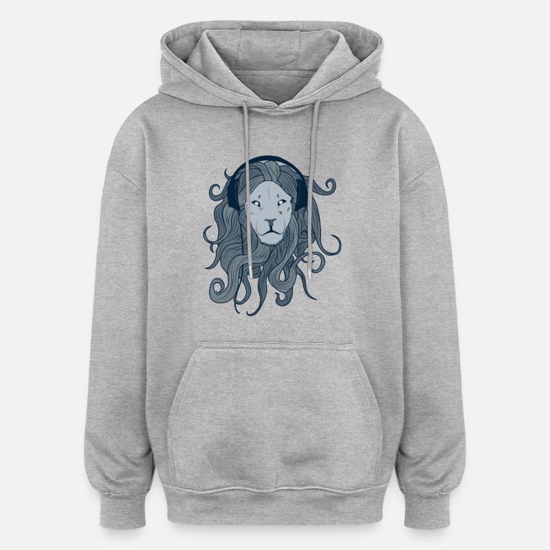 Lion - Sweat à capuche oversize unisexe - gris chiné