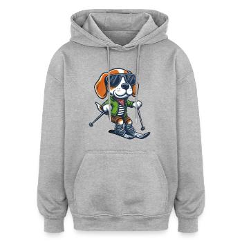 Cute Beagle on Skis - Winter Holidays in the - Oversized Unisex Hoodie - heather grey - Front - Noah (186cm)