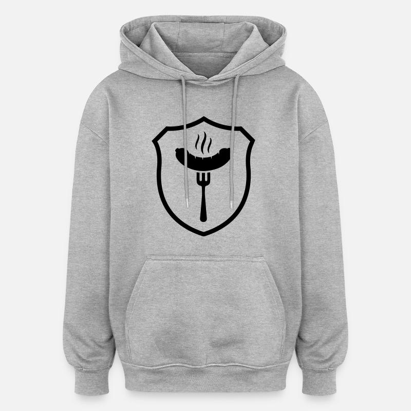 Armoiries de Bratwurst Grill - Sweat à capuche oversize unisexe - gris chiné