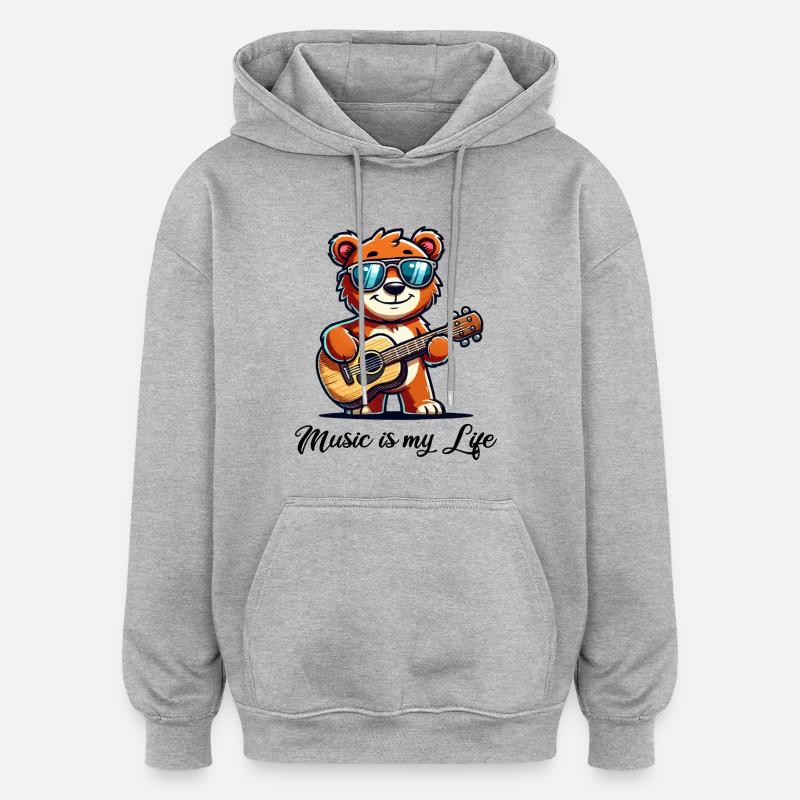 Guitare Ours - Sweat à capuche oversize unisexe - gris chiné