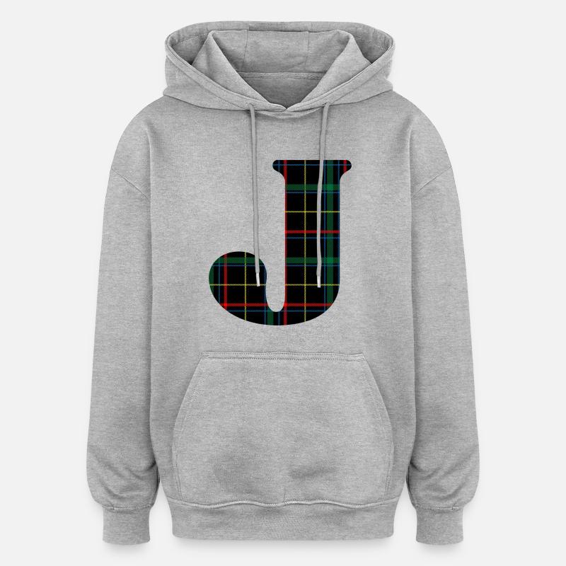 Monogramme j tartan écossais - Sweat à capuche oversize unisexe - gris chiné
