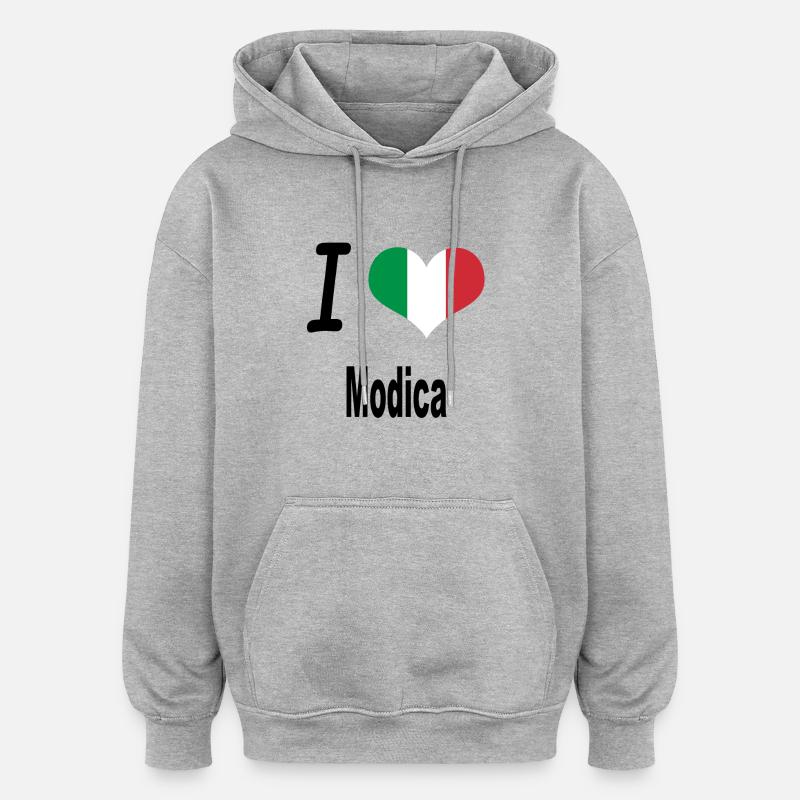 J'aime l'Italie Accueil Modica - Sweat à capuche oversize unisexe - gris chiné