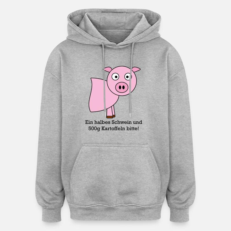 Halbes Schwein - Oversized Unisex Hoodie - Grau meliert