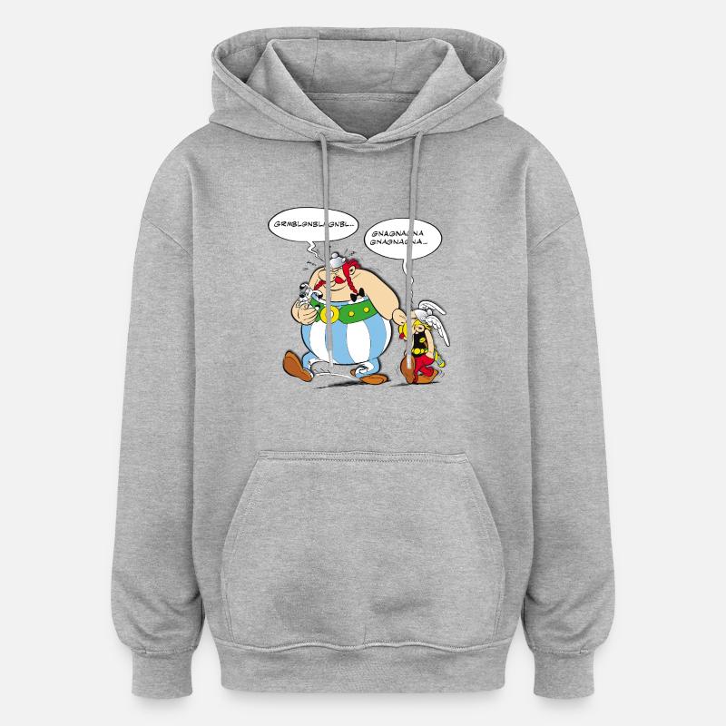 Asterix & Obelix speach bubbles - Felpa con cappuccio unisex oversize - grigio melange