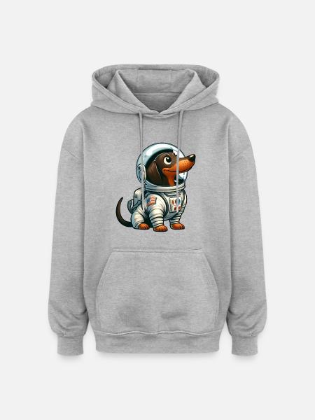Teckel astronaute dans l’aventure spatiale - Sweat à capuche oversize unisexe - gris chiné