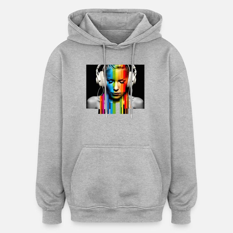 Rainbow Pulse: Kopfhörer-Porträt - Oversized Unisex Hoodie - Grau meliert