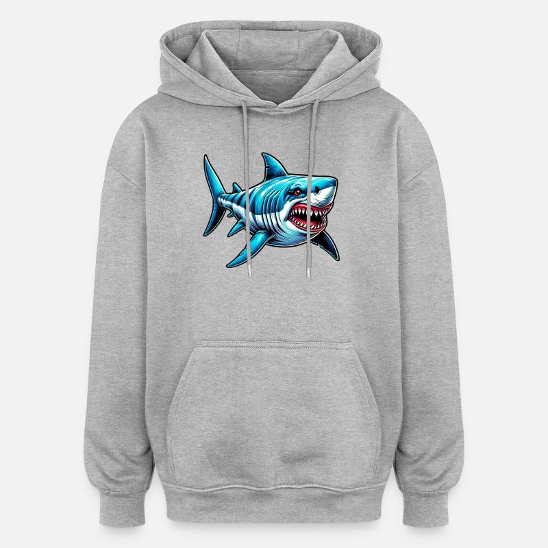 Requin - Sweat à capuche oversize unisexe - gris chiné