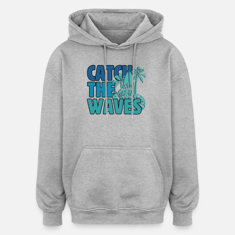 Attrapez les vagues Surfer Life - Sweat à capuche oversize unisexe - gris chiné