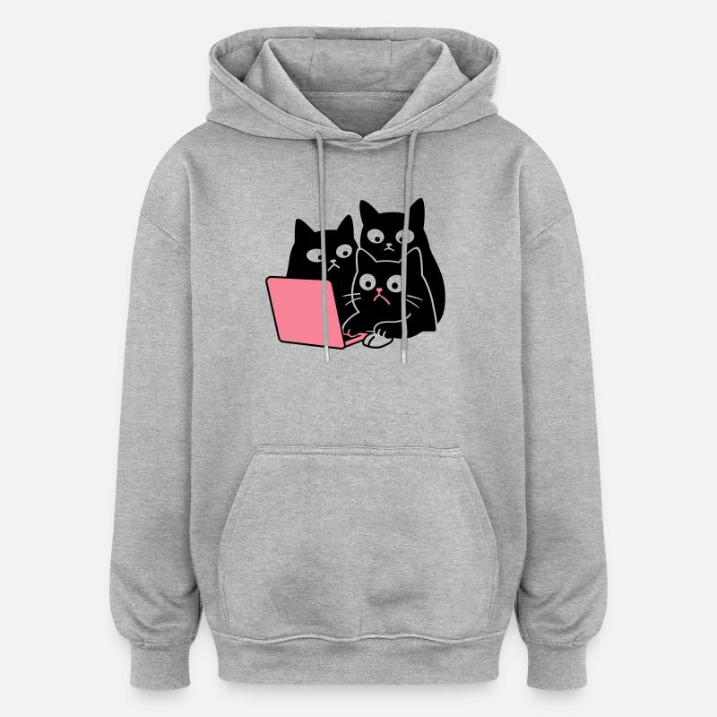 Chat mignon - Sweat à capuche oversize unisexe - gris chiné