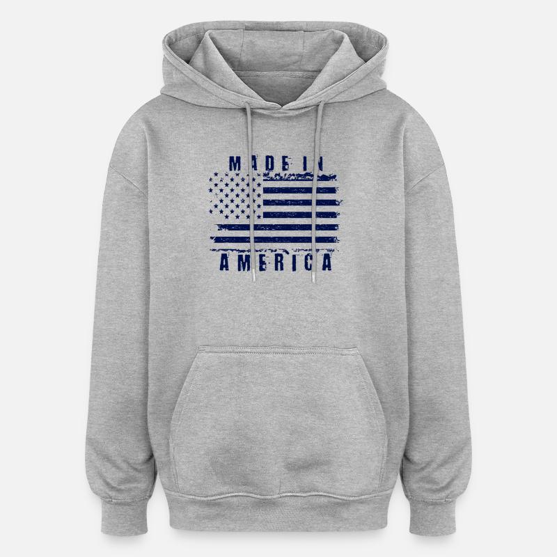 Drapeau américain avec texte stylisé - Sweat à capuche oversize unisexe - gris chiné