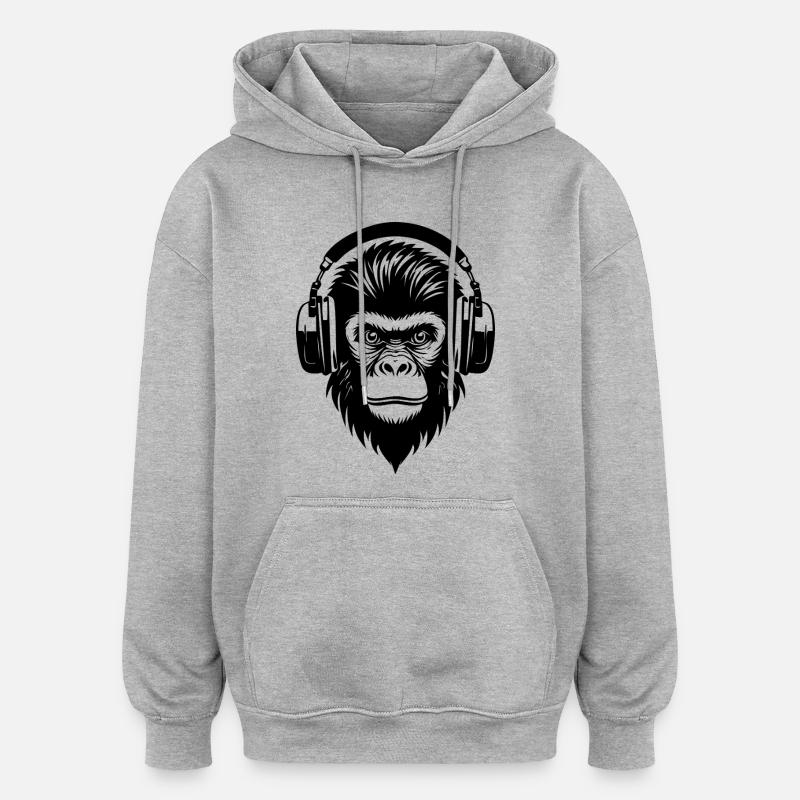 Comic-Affe mit Strähnen und Kopfhörern Shirt - Oversized Unisex Hoodie - Grau meliert