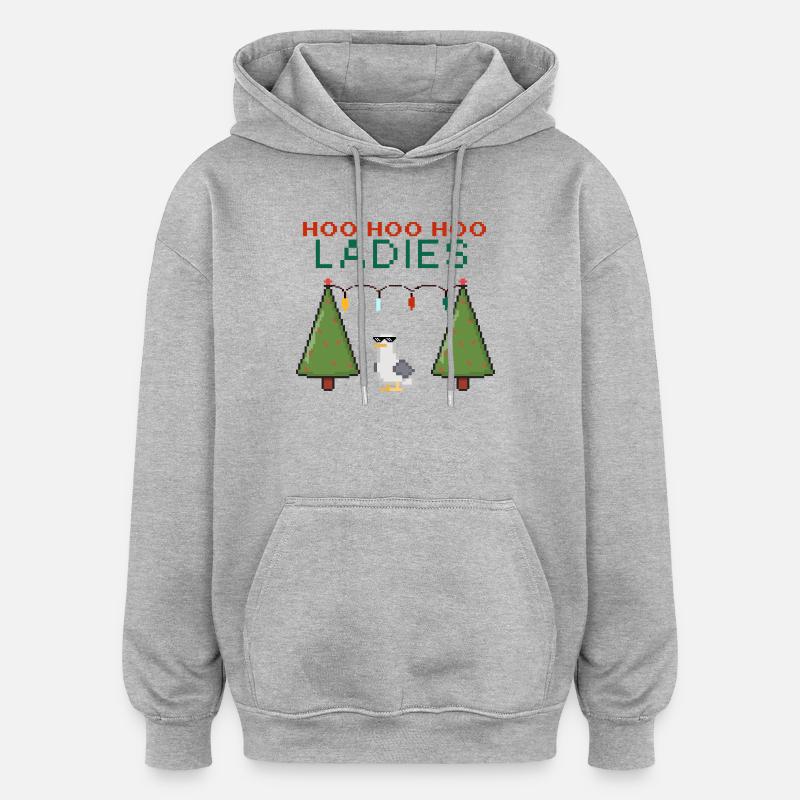 HooHooHoo Damen Pixel Weihnacht - Oversized Unisex Hoodie - Grau meliert