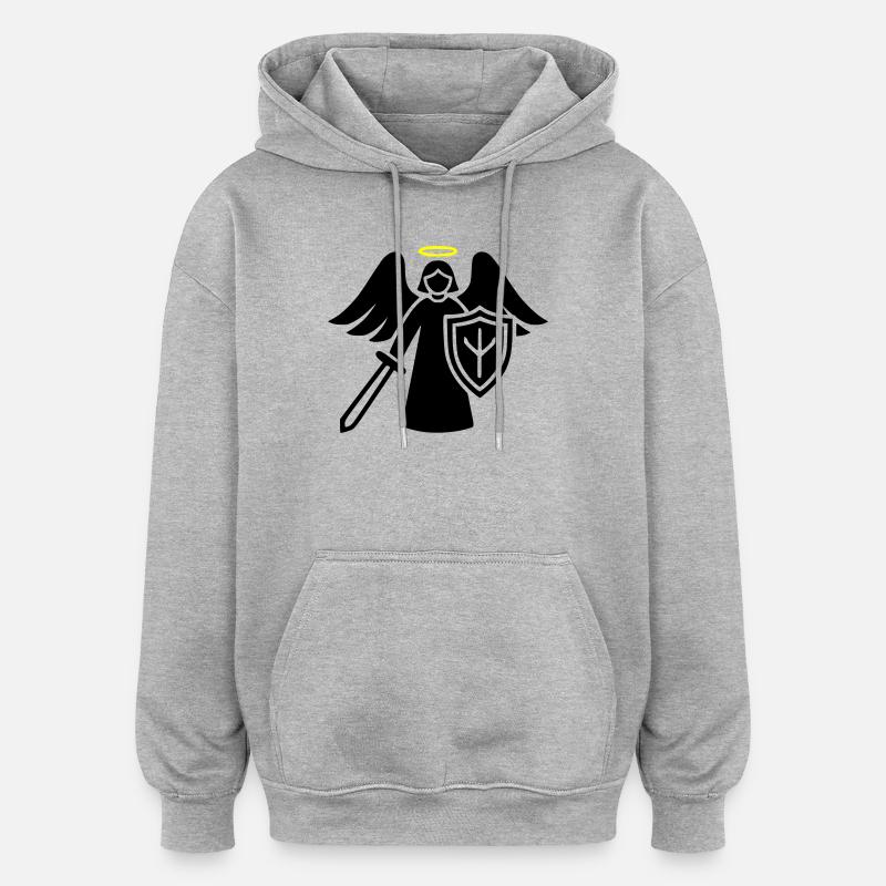 Schutzengel Krieger mit Schild Piktogramm - Oversized Unisex Hoodie - Grau meliert